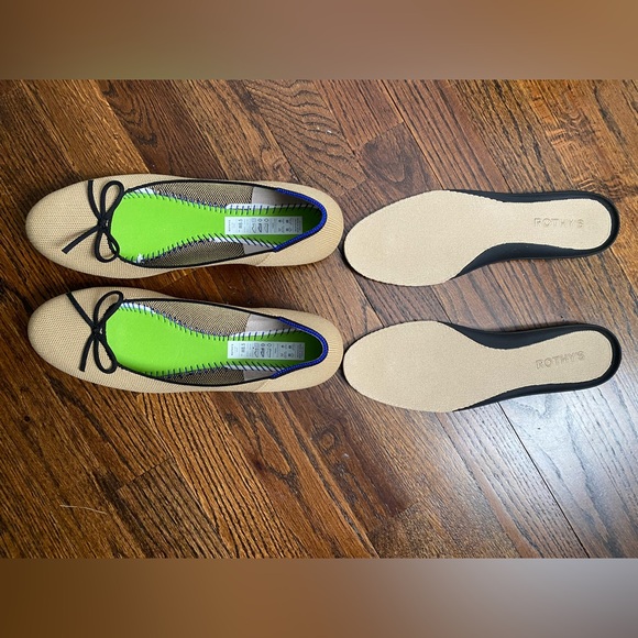 Rothy's- The Ballet Flat 8.5 bow tan black machine washable round toe women's - Picture 6 of 15